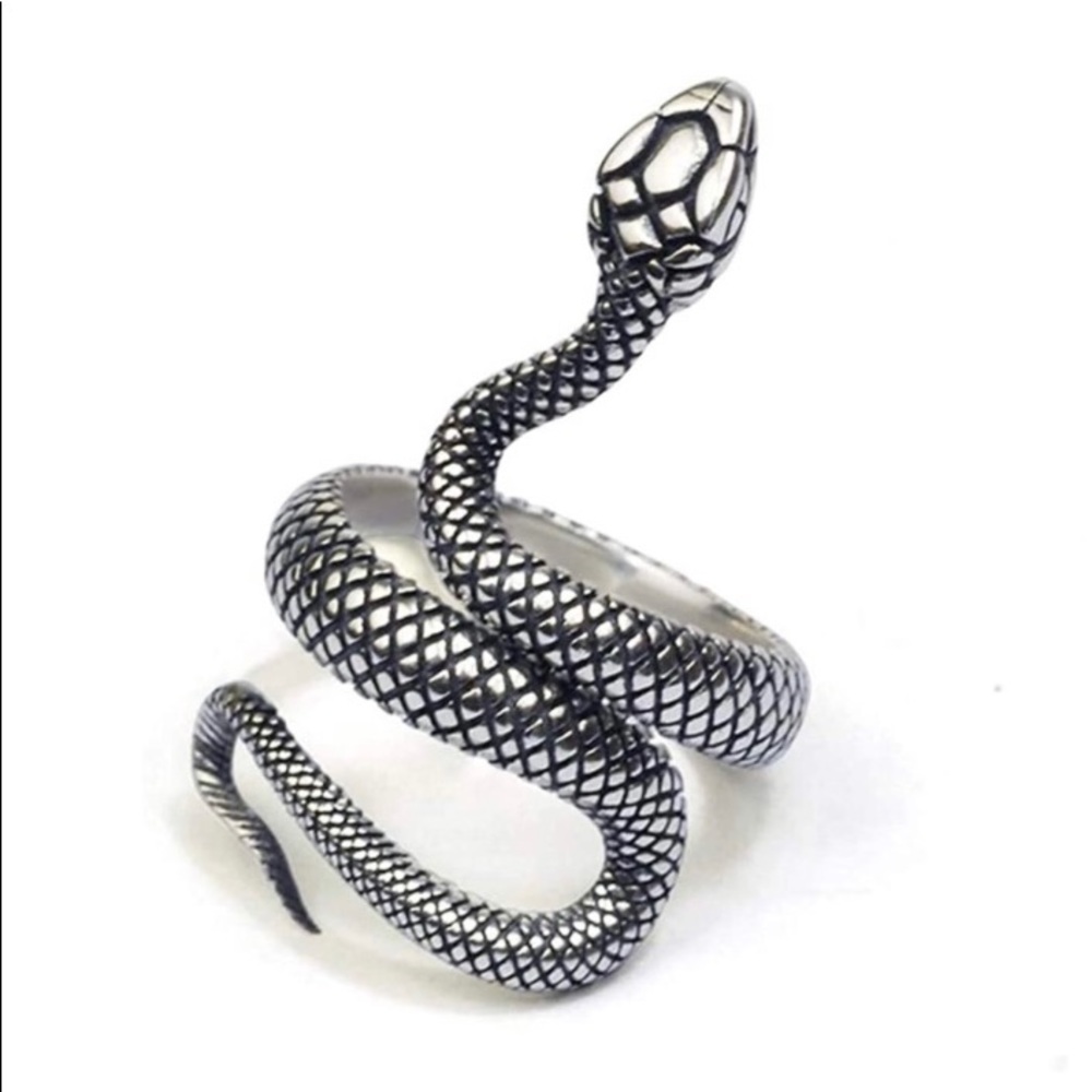 Silver Tone Snake Adjustable Ring - image 1